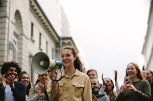 Lady holding megaphone