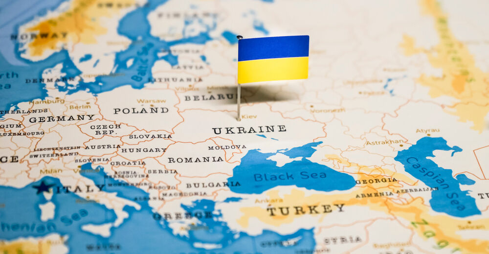 Map of Ukraine with flag