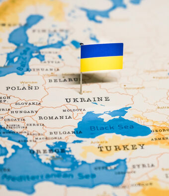 Map of Ukraine with flag