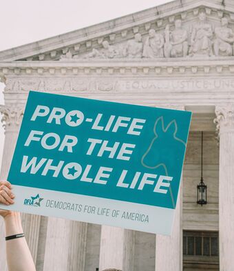 Pro-Life for the Whole Life sign outside US Supreme Court